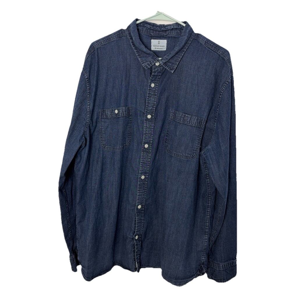 Mutual Weave Mens 2XL Denim Chambray Button Up Shirt 98 Cotton 2 Spandex Stretch